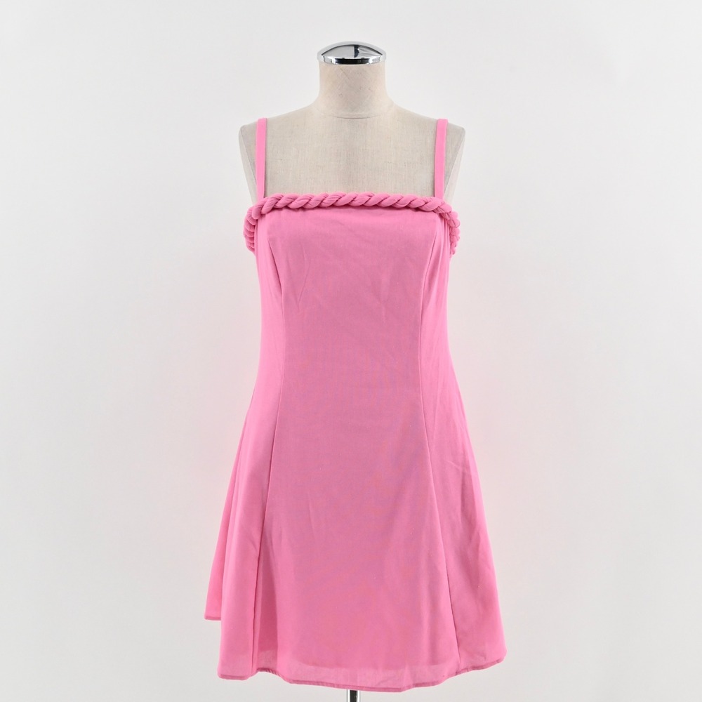 Lulus Pink Braided Strap Mini Dress Size S Cotton Linen Feminine Romantic Flirty
